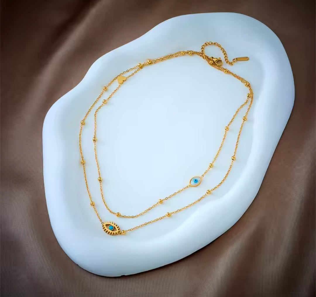 Collar doble con dije de ojo turco/ Double necklace with Turkish evil eye pendant