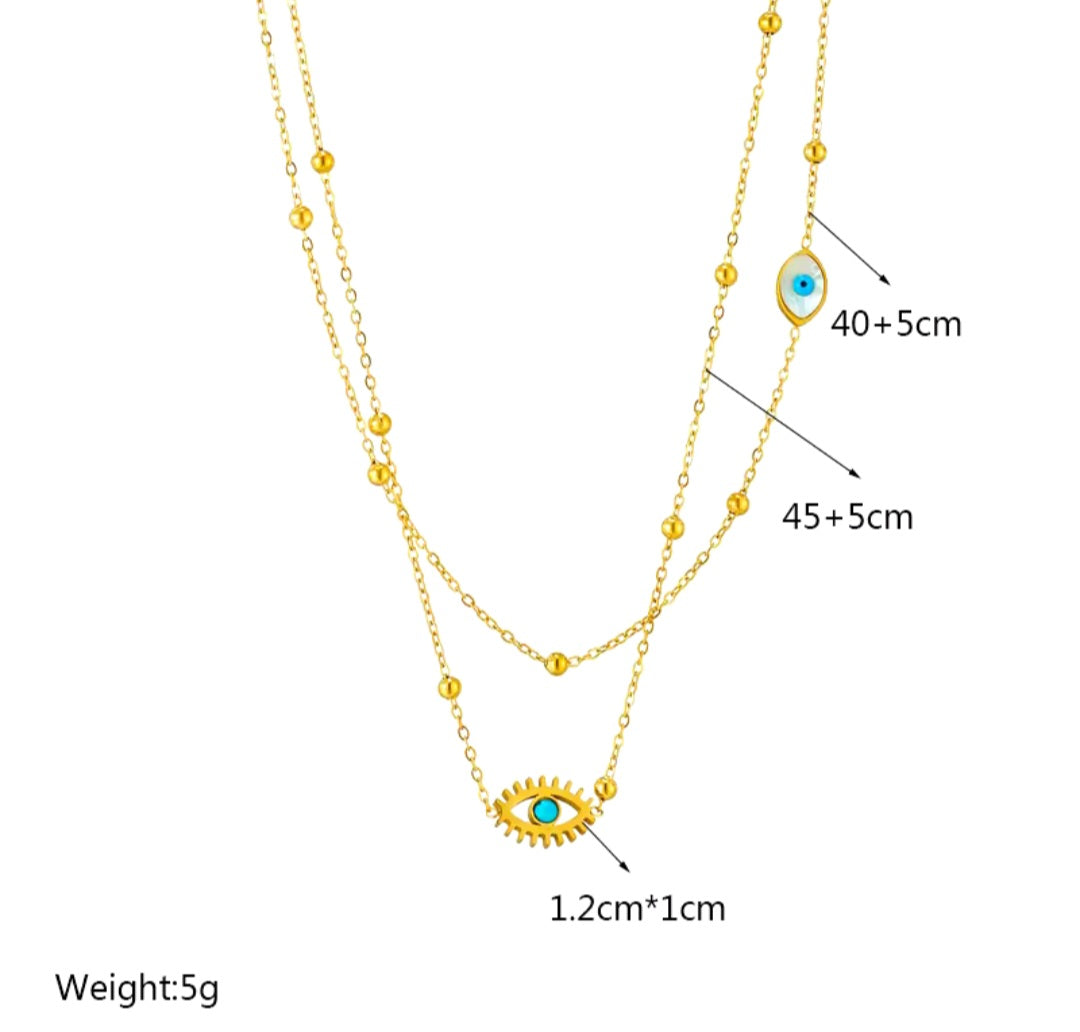 Collar doble con dije de ojo turco/ Double necklace with Turkish evil eye pendant
