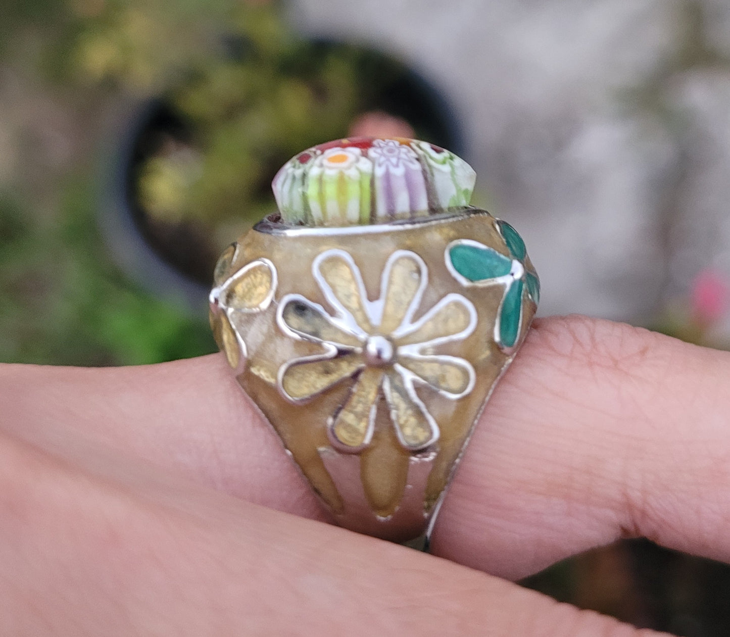 Anillo para Damas de acero inoxidable con murrina talla 7/ Stainless steel ladies' ring with murrina, size 7