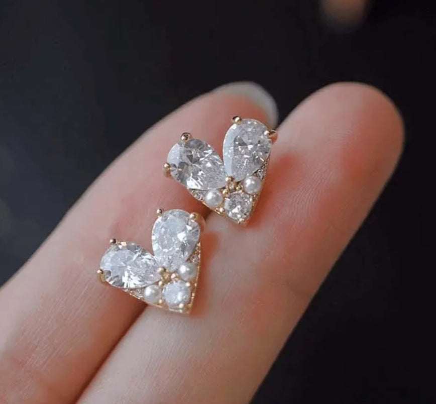 Pendientes corazón con circon/ Zircon Heart Earrings