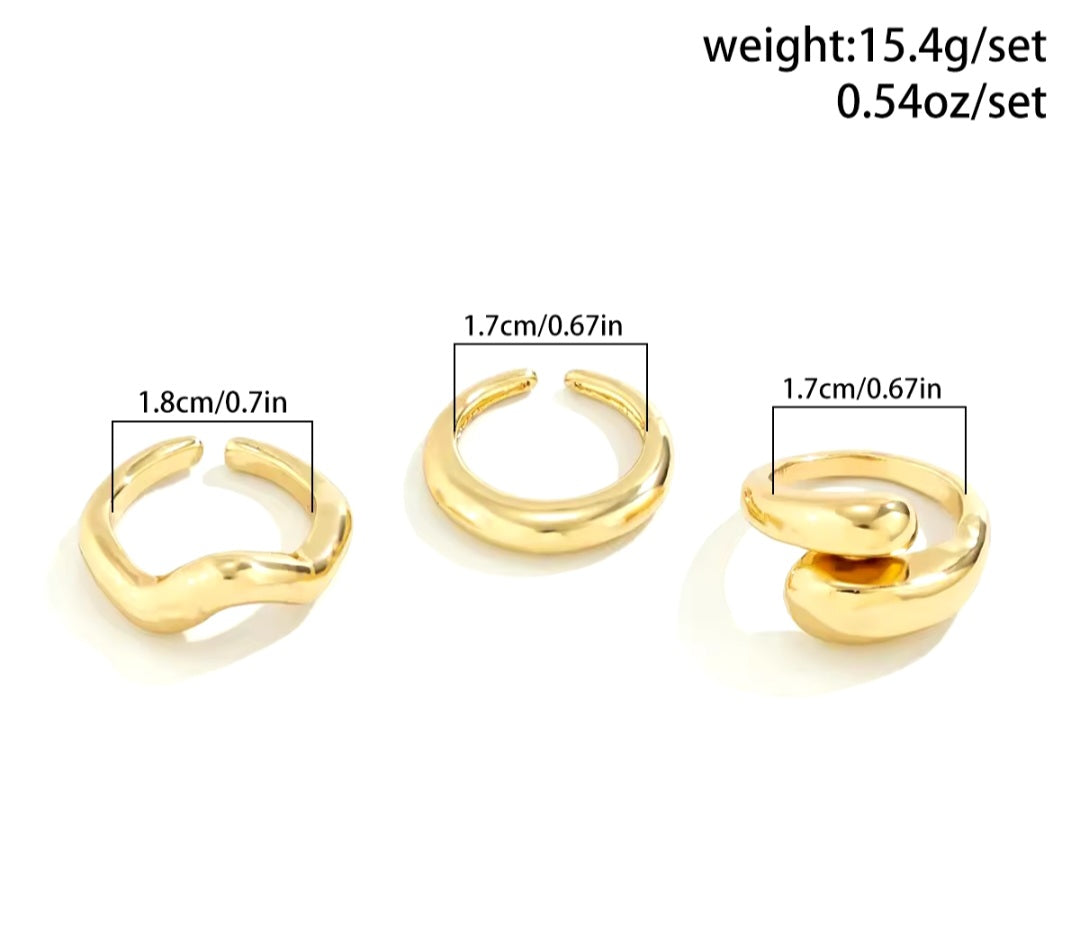 Anillos ajustables dorados set de 3/ Adjustable gold rings set of 3
