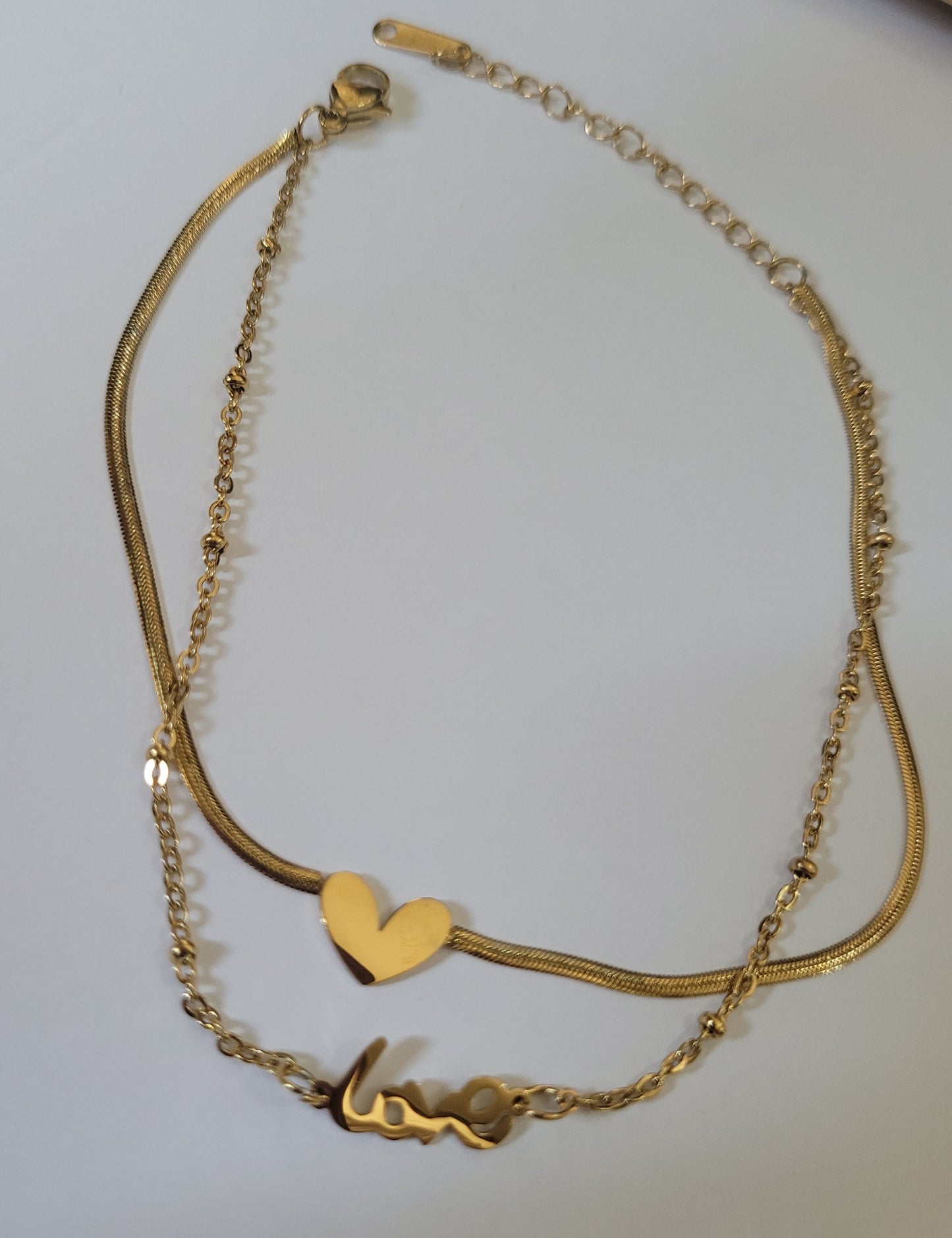 Tobillera doble con dije corazón y amor / Double anklet with heart and love