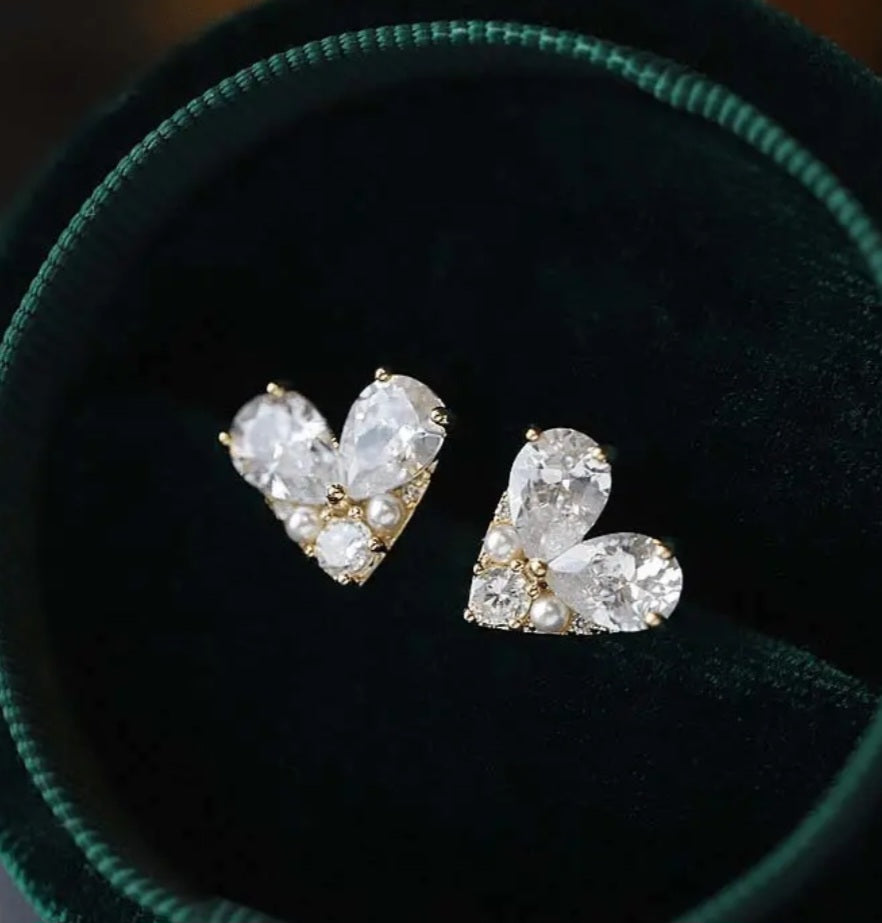 Pendientes corazón con circon/ Zircon Heart Earrings