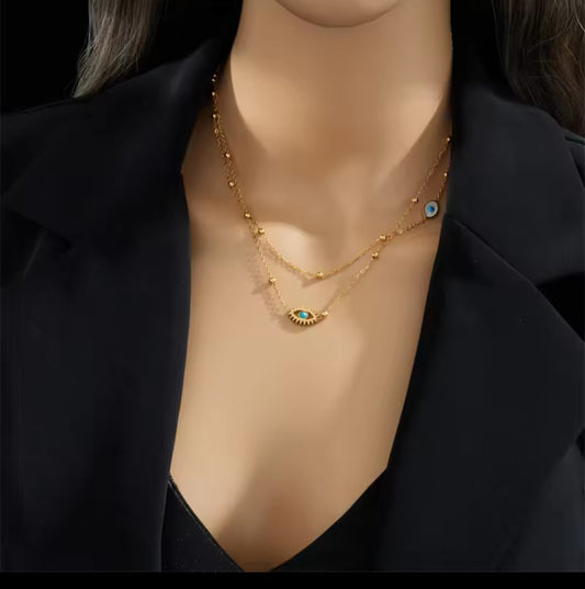 Collar doble con dije de ojo turco/ Double necklace with Turkish evil eye pendant