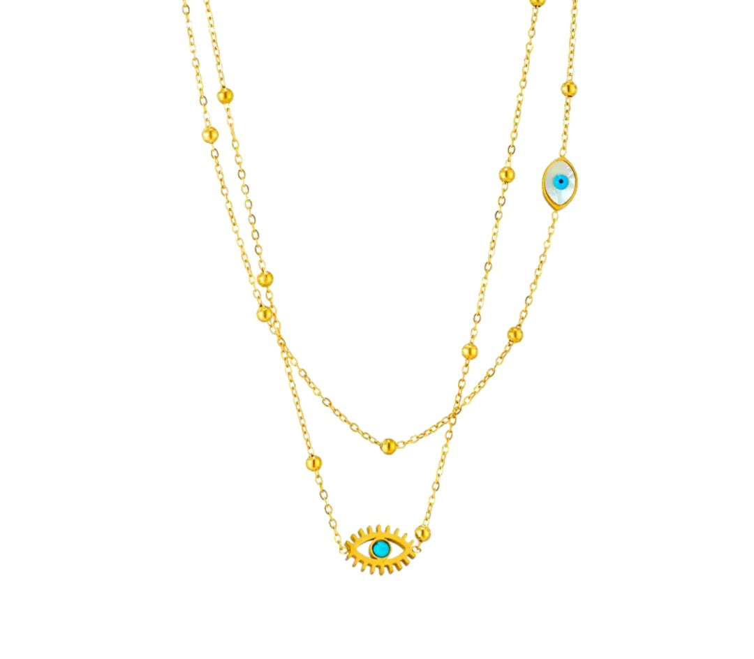 Collar doble con dije de ojo turco/ Double necklace with Turkish evil eye pendant