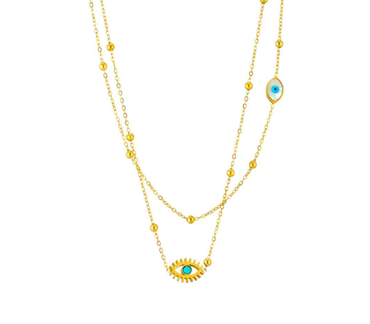 Collar doble con dije de ojo turco/ Double necklace with Turkish evil eye pendant