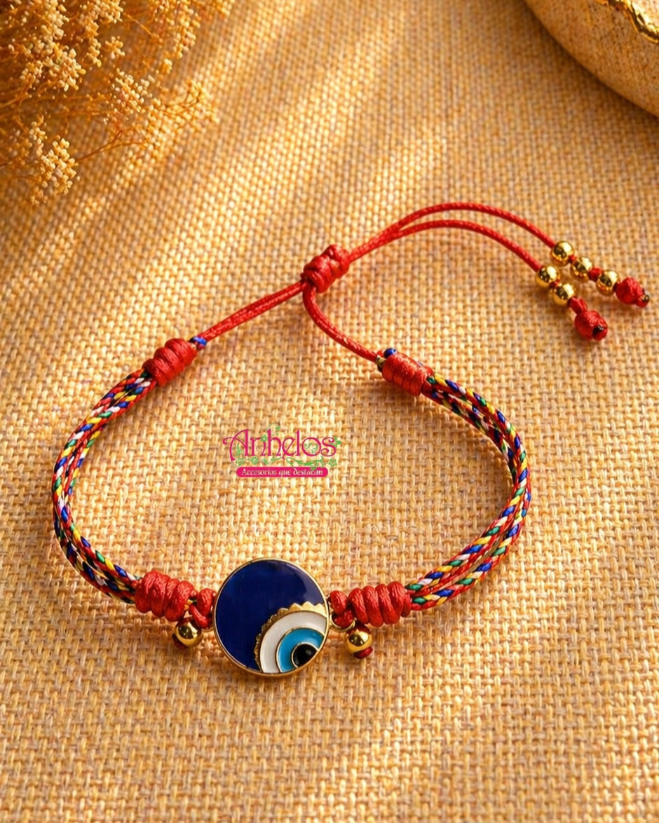 Pulsera Ajustable Ojo Turco con hilo multicolor/ Adjustable Evil Eye Bracelet with Multicolor Thread