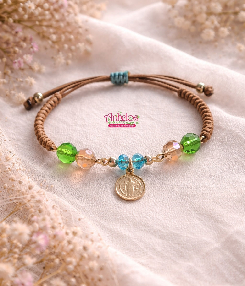 Pulsera San Benito de Abad con Cristales/ Saint Benedict of Abbot Bracelet with Crystals