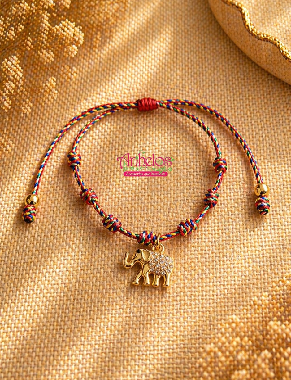 Pulseras Ajustables Multicolor con Dijes de Elefante y San Benito/ Adjustable Multicolor Bracelets with Elephant and St. Benedict Charms