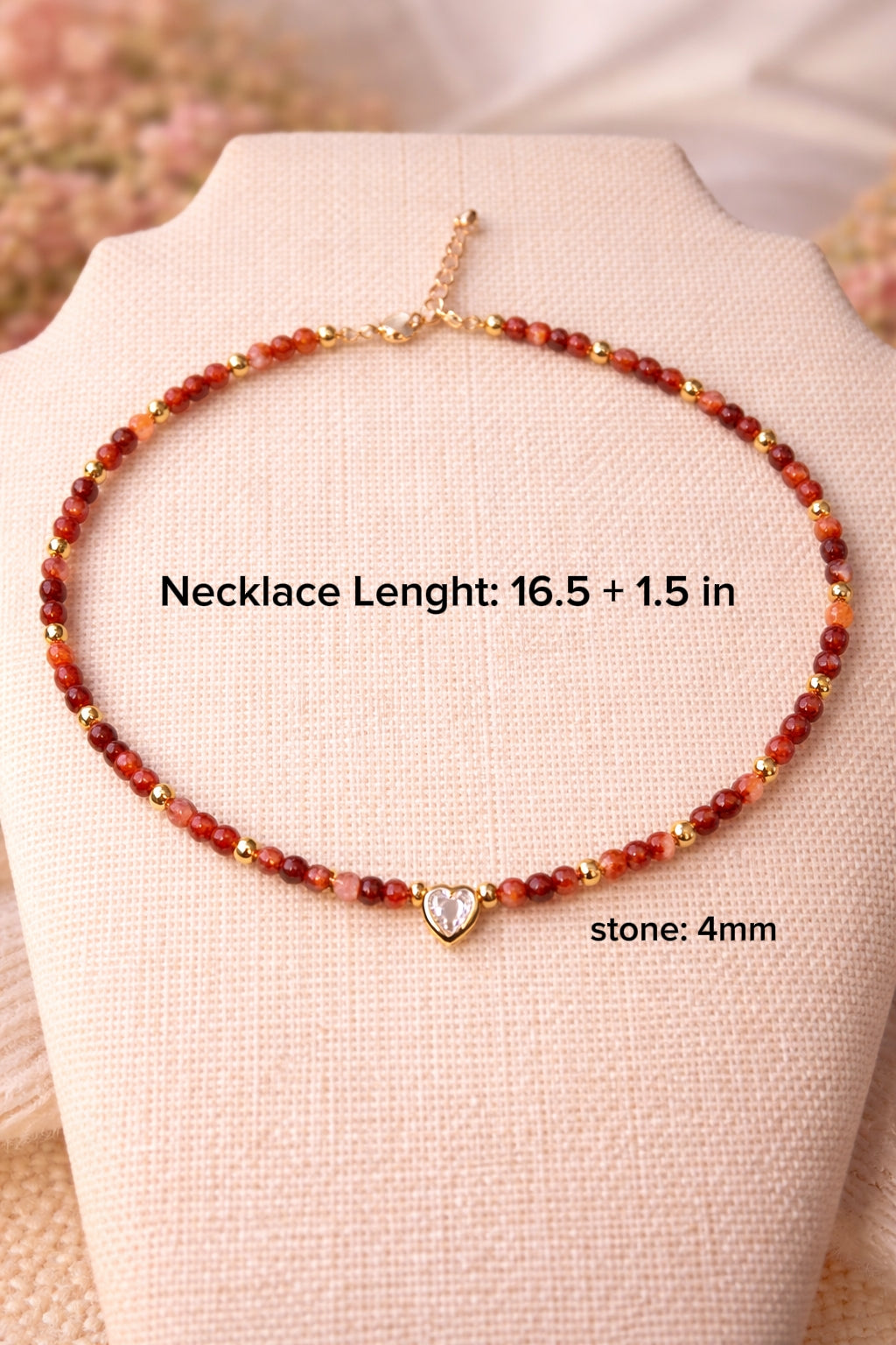 Collares con piedras naturales y dije de corazon/ Natural Stone Heart Pendant Necklaces
