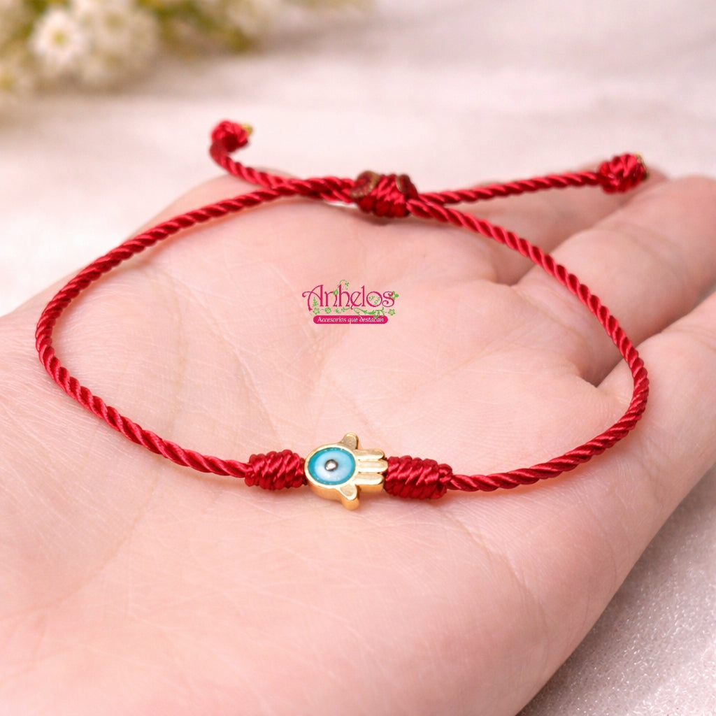 Pulsera fina hilo rojo con mano de fatima para la protección/ Thin red thread bracelet with hand of fatima for protection