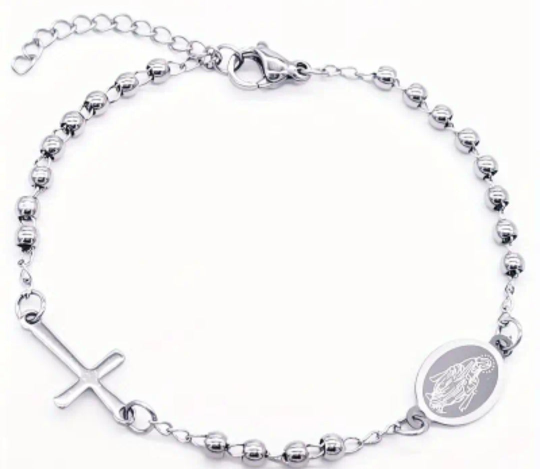 Pulsera rosario en acero inoxidable/ Rosary bracelet in stainless steel