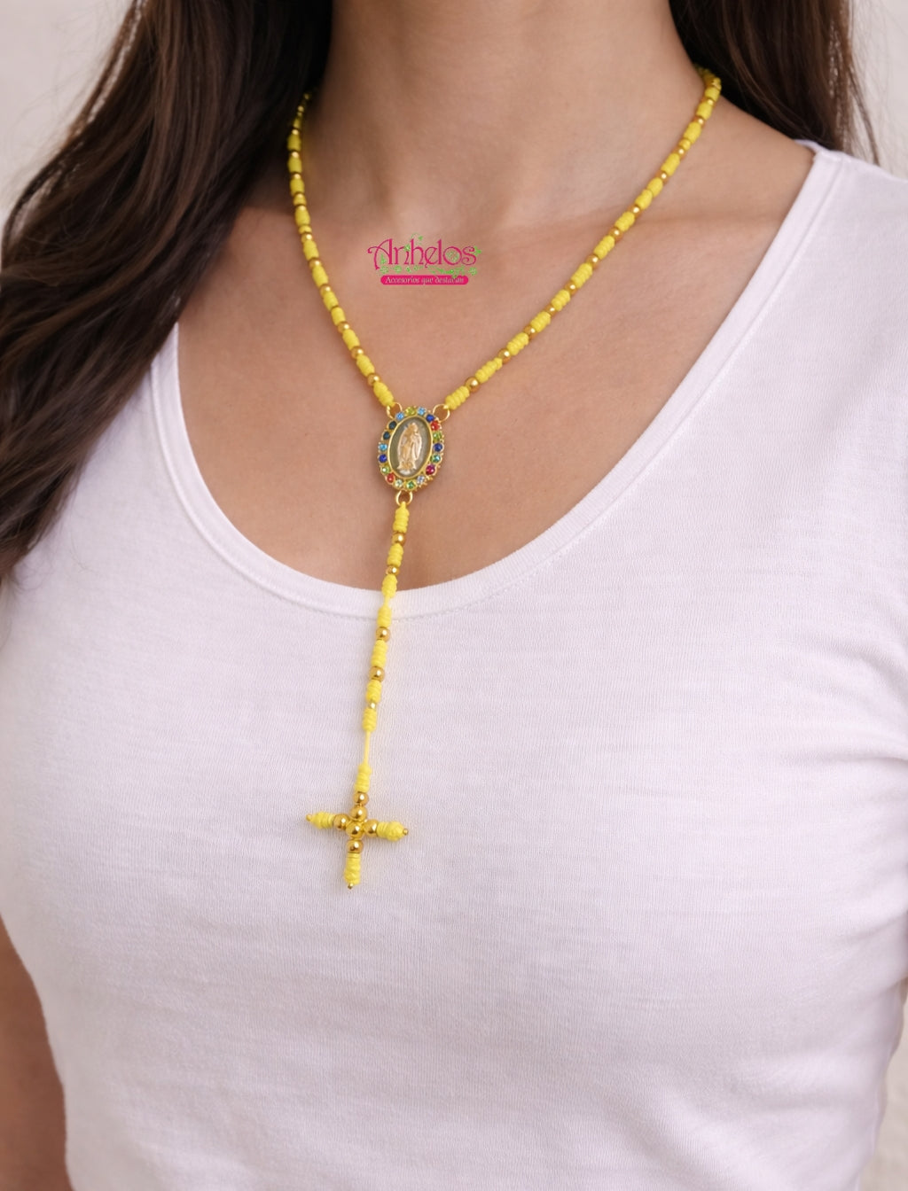 Collar Rosario tejido con balines/ Rosary necklace woven with pellets
