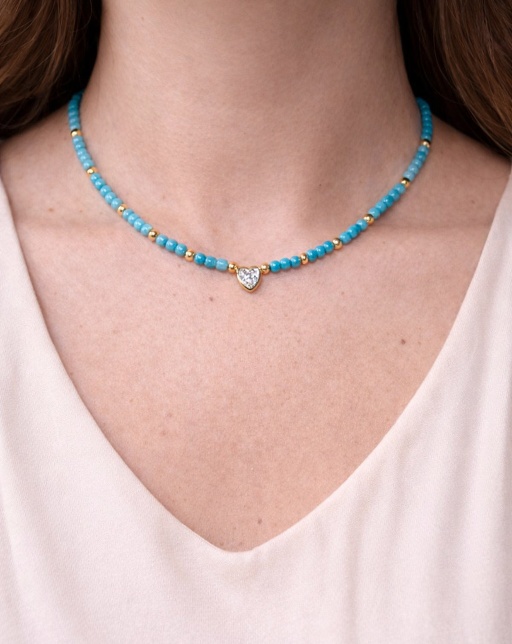 Collares con piedras naturales y dije de corazon/ Natural Stone Heart Pendant Necklaces