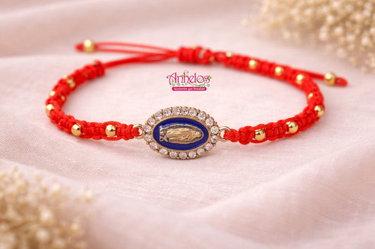 Pulsera ajustable con balines y dije de Virgen de Guadalupe/ Adjustable bracelet with pellets and Virgin of Guadalupe charm
