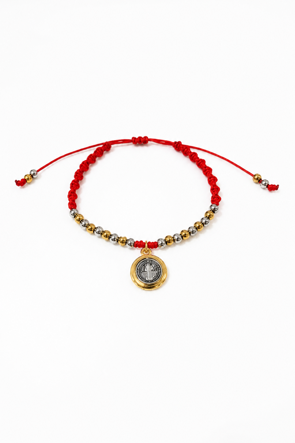 Pulsera de protección San Benito de Abad con balines dorados y plateados/ Saint Benedict the Abbot protection bracelet with beads
