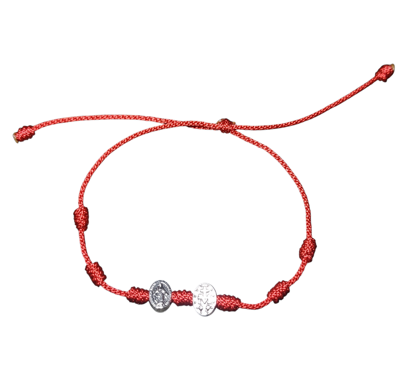 Pulsera 7 nudos con dije doble de Virgen Maria/ 7 knot bracelet with double Virgin Mary charm