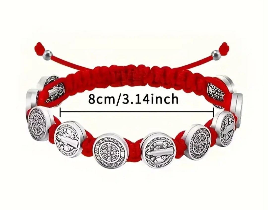 Pulsera ajustable 10 medalla s de San Benito de Abad unisex/ Adjustable bracelet with 10 medals of Saint Benedict the Abbot, unisex