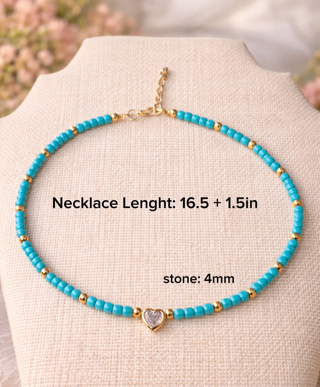 Collares con piedras naturales y dije de corazon/ Natural Stone Heart Pendant Necklaces