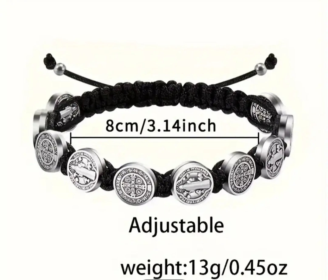 Pulsera ajustable 10 medalla s de San Benito de Abad unisex/ Adjustable bracelet with 10 medals of Saint Benedict the Abbot, unisex